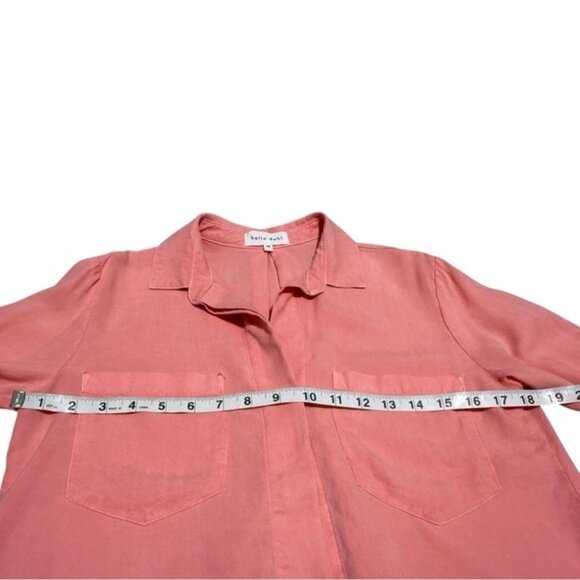 Bella Dahl Pink Tencel Button Down Shirt XS | Soft Long Sleeve High-Low Blouse - Picture 8 of 12